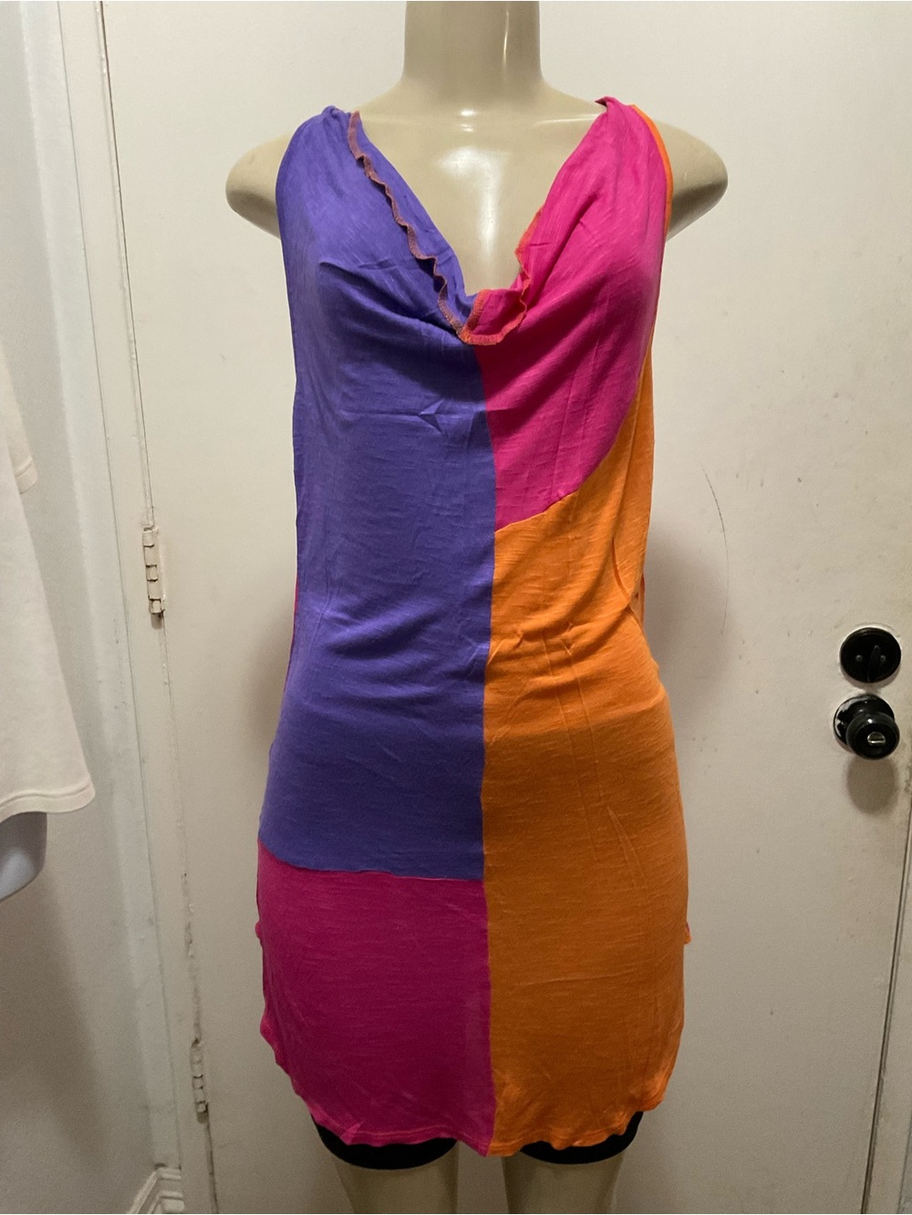 Miken women’s Y2K Multicolor Sleeveless cowl neck blouse/dress size S